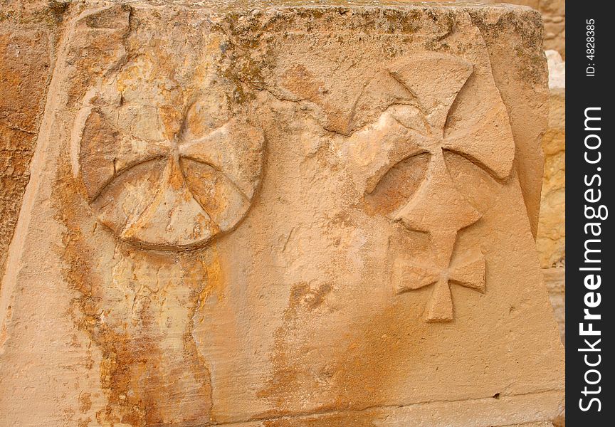 Stone with an ancient cross in Avdat, Israel