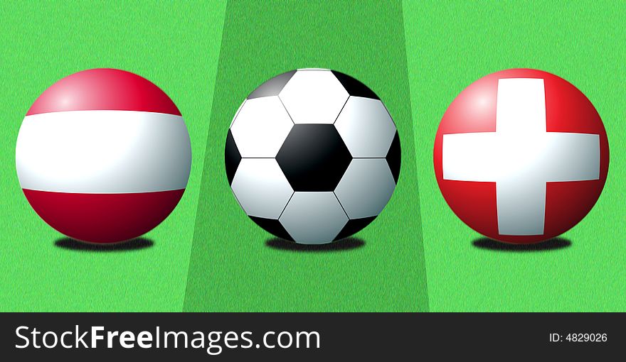 Football with 3D ball representation of Austrian and Swiss flags. Football with 3D ball representation of Austrian and Swiss flags