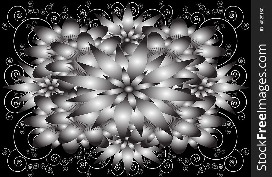 A flowered white and black pattern. A flowered white and black pattern