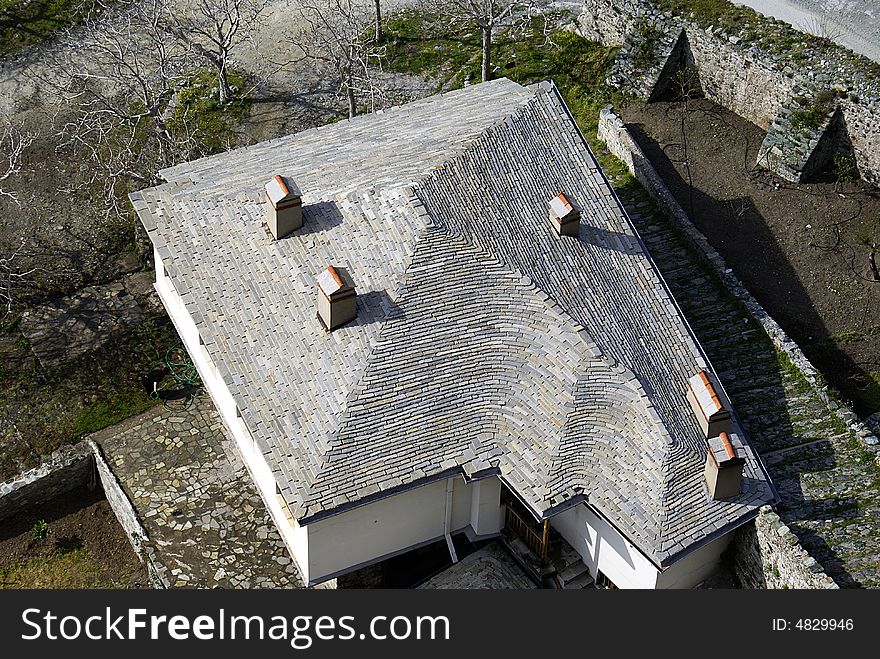 A photo of roof with stones at Mount Athos