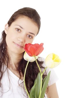 Young Woman Holding Tulips Stock Images Young Woman Holding Tulips Stock Images