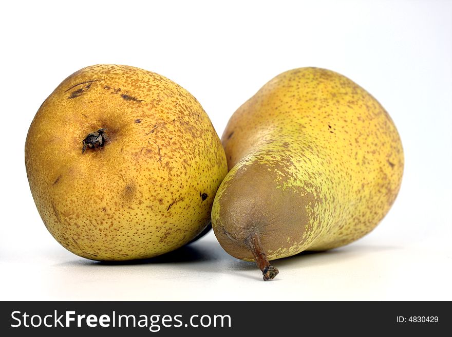 Two pears on a white background