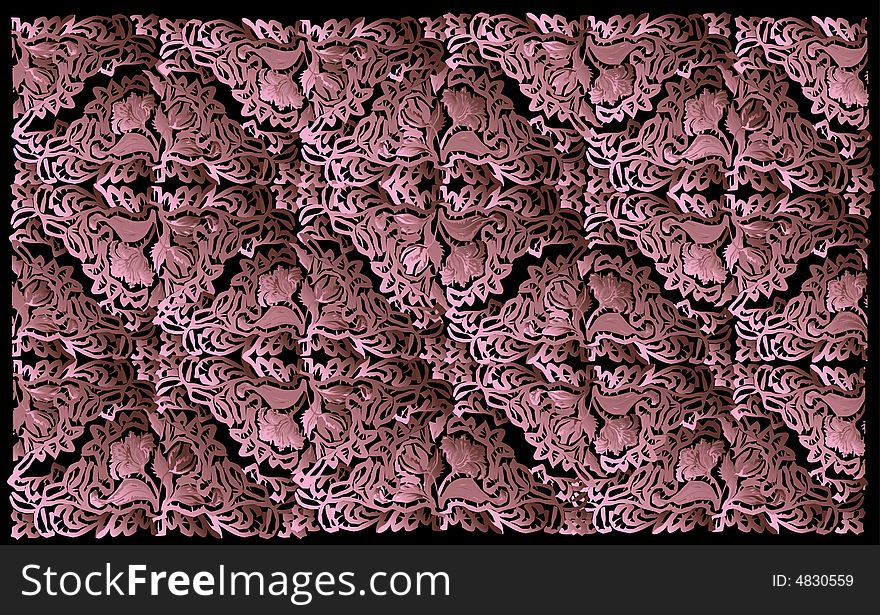Illustration with pink ornament on black background. Illustration with pink ornament on black background