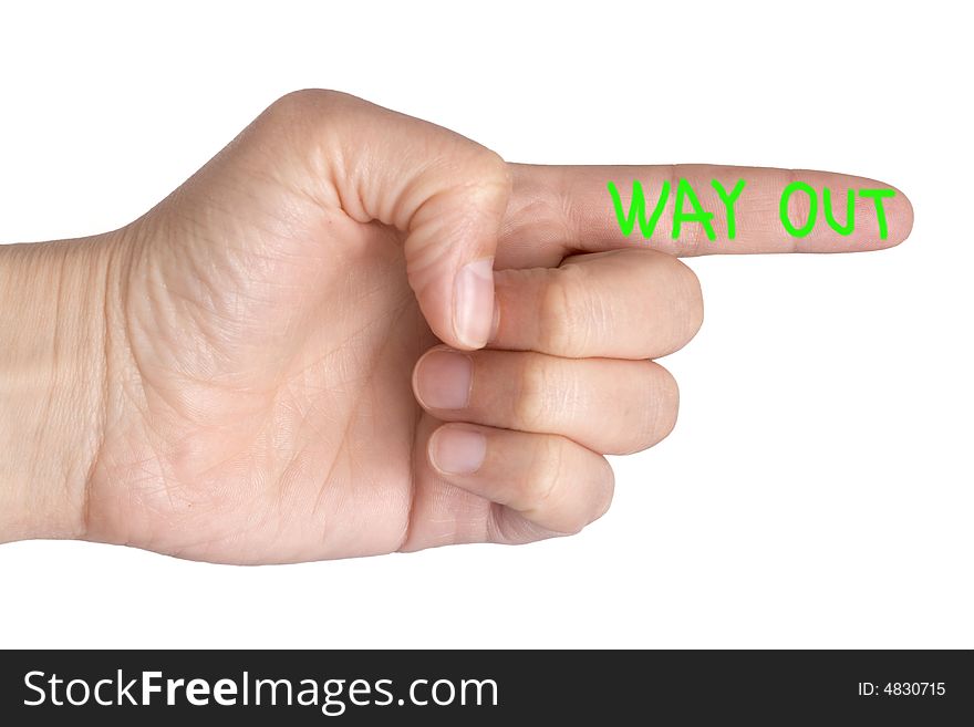 Finger point  way out sign isolated on white background