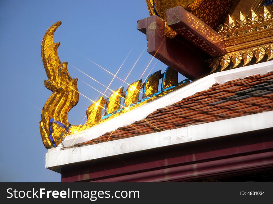 Shining golden roof of thai temple
