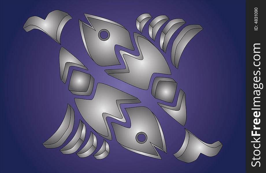 In this illustration is situated a three-dimensional Pisces.