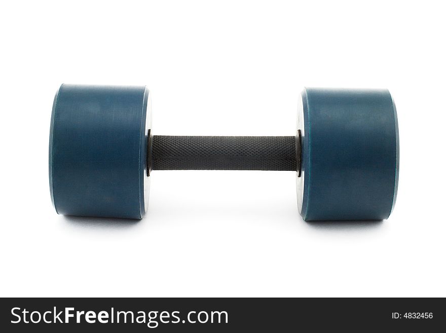 Isolated photo of a heavy blue dumbbell