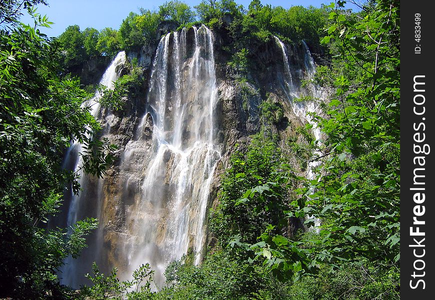 Waterfall on the Plitvice lake. Waterfall on the Plitvice lake
