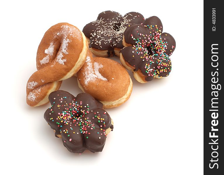 Various donuts isolated on white background