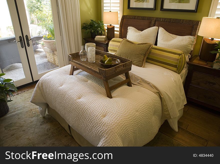 Luxury bedroom with a bed tray. Luxury bedroom with a bed tray.