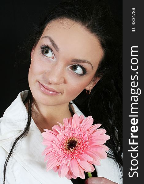 Girl portrait with pink flower. Girl portrait with pink flower