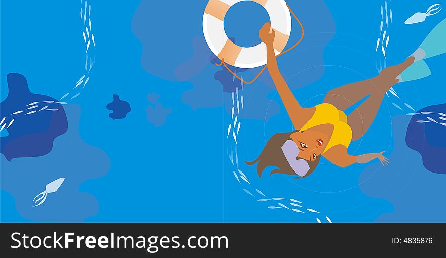 Illustration of Woman swimming and 	
Diving. Illustration of Woman swimming and 	
Diving