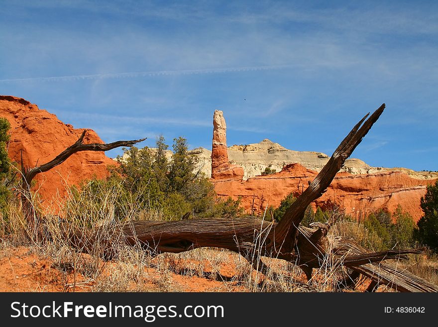 View of the red rock formations in Kodachrome Basin with blue skys. View of the red rock formations in Kodachrome Basin with blue skys