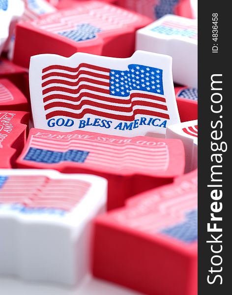 Closeup of foam American flags. Closeup of foam American flags