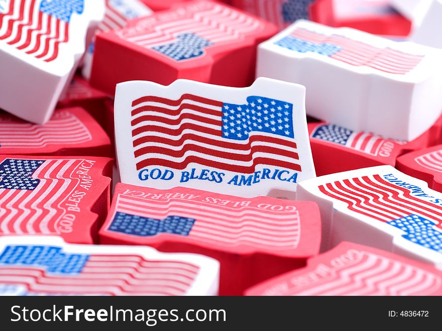 Closeup of foam American flags. Closeup of foam American flags
