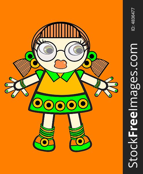 Vector illustration with botanic baby doll. Vector illustration with botanic baby doll