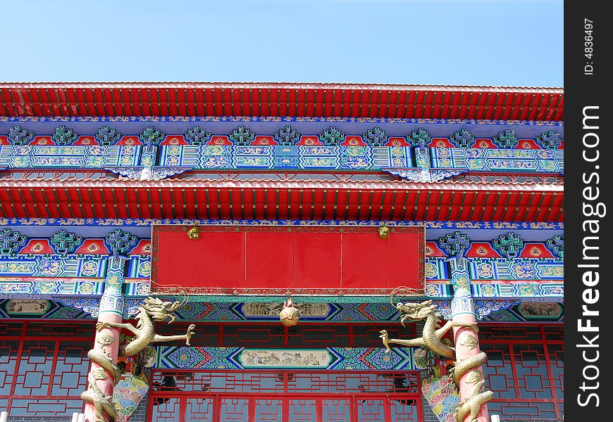 China colorful Buddhist temple roof. China colorful Buddhist temple roof.