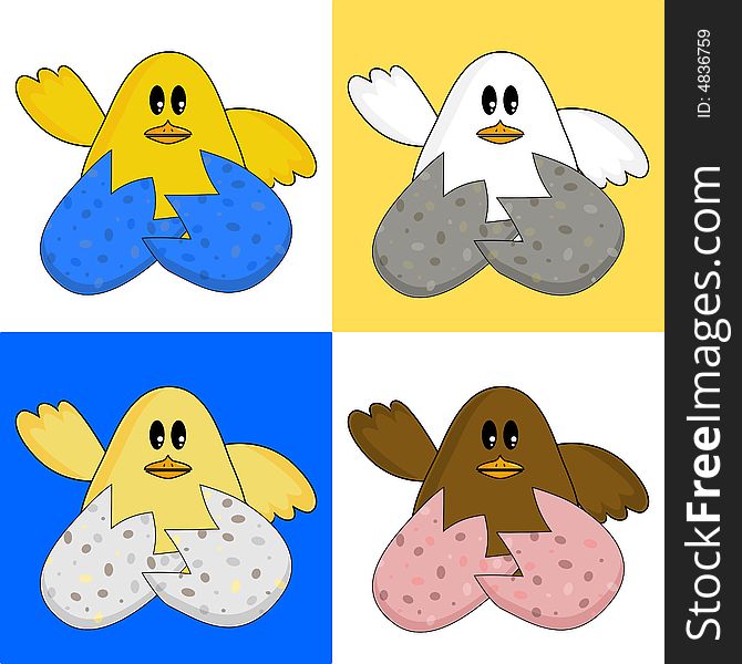 Cute cartoon chicks in four colours. Cute cartoon chicks in four colours