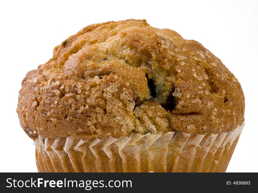 Macro close-up of a delicious looking blueberry muffin