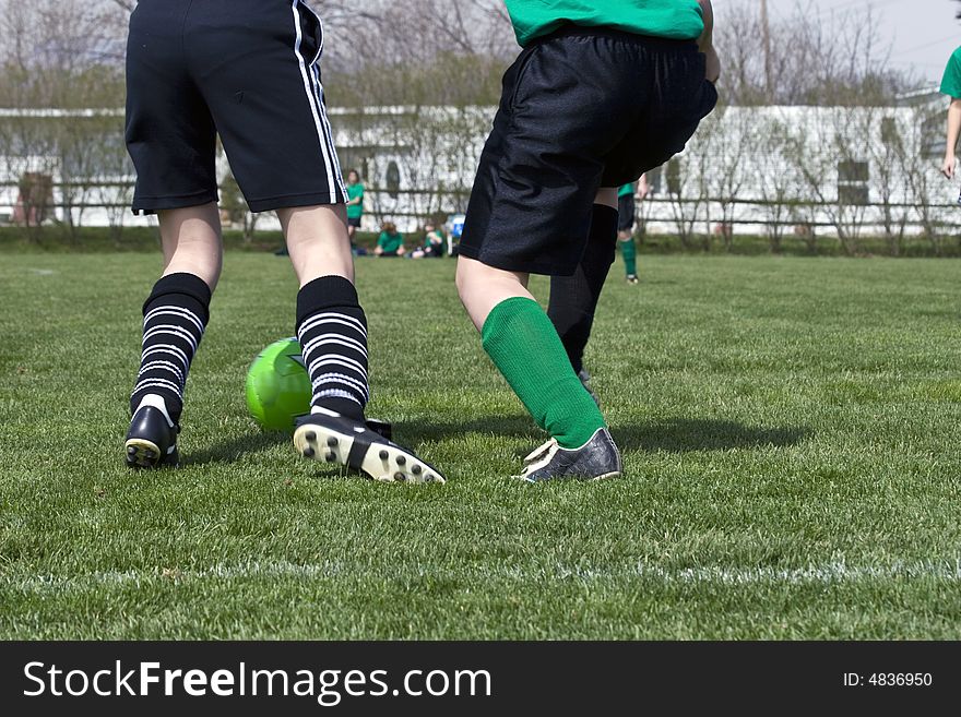 Close up of soccer foot action.