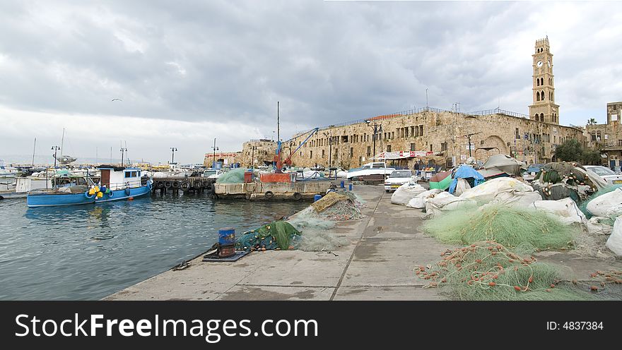 Port in old Akko in cloudy weather