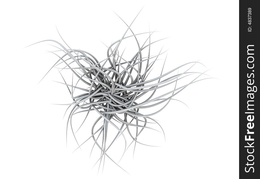 A 3D rendering of a heart-like shape made up of shiny spikes or vines. A 3D rendering of a heart-like shape made up of shiny spikes or vines.