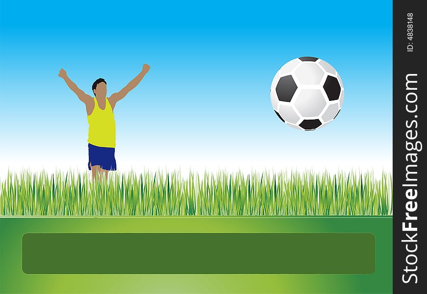 People play football on grass, goal, vector illustration