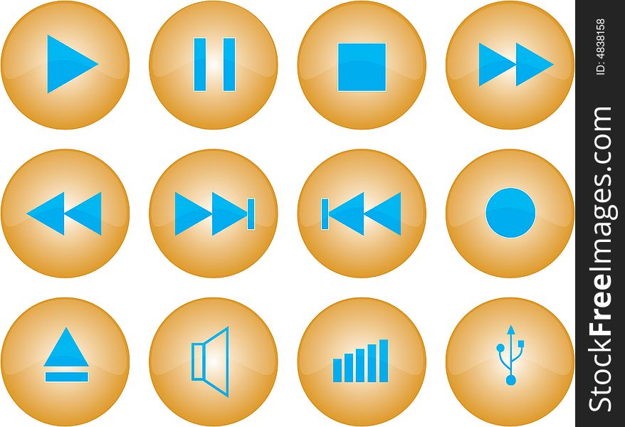 Vector graphic of stereo buttons with amber glaze. Vector graphic of stereo buttons with amber glaze