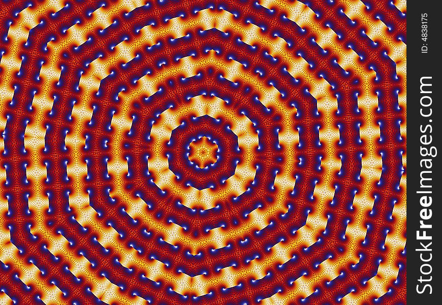 Circular fractal with orange, blue and yellow colors