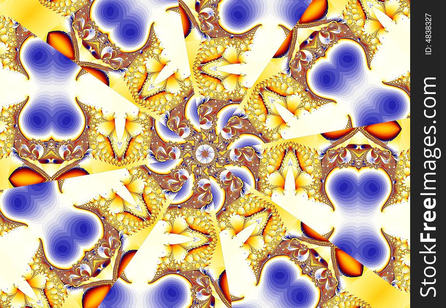 Yellow and blue fractal. Blue part shapes look like bones. Yellow and blue fractal. Blue part shapes look like bones