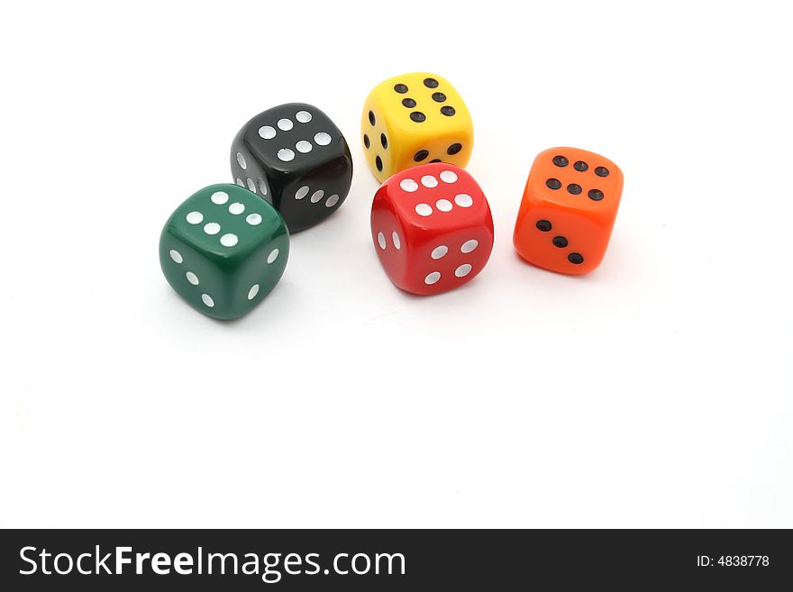 Fice dice showing a 6 on white background