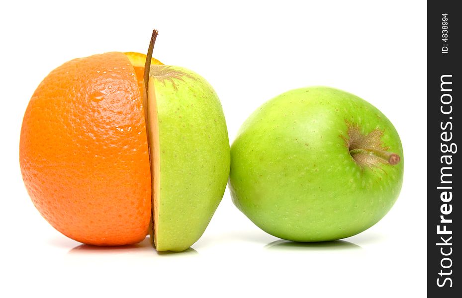 Orange and apples on white. Isolation. Orange and apples on white. Isolation.