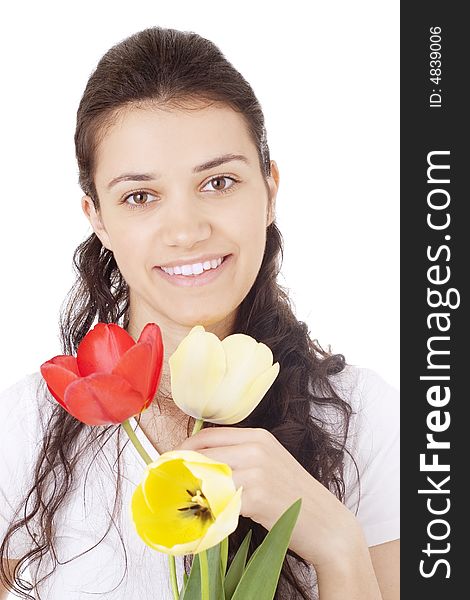 Young Woman Holding Tulips