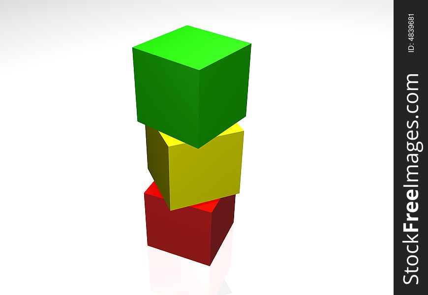 3d illustration - colored cubes yellow, red green color on a white background