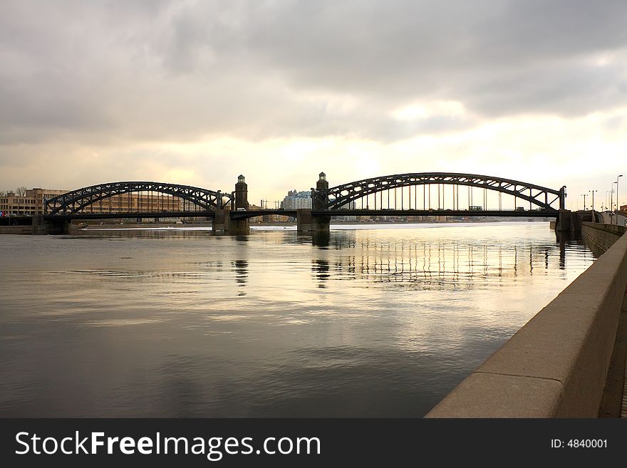 The big image of iron bridge on Neva river. St-Petersburg. The big image of iron bridge on Neva river. St-Petersburg