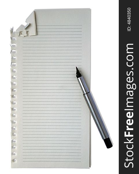 Blank notepage and pen on white background