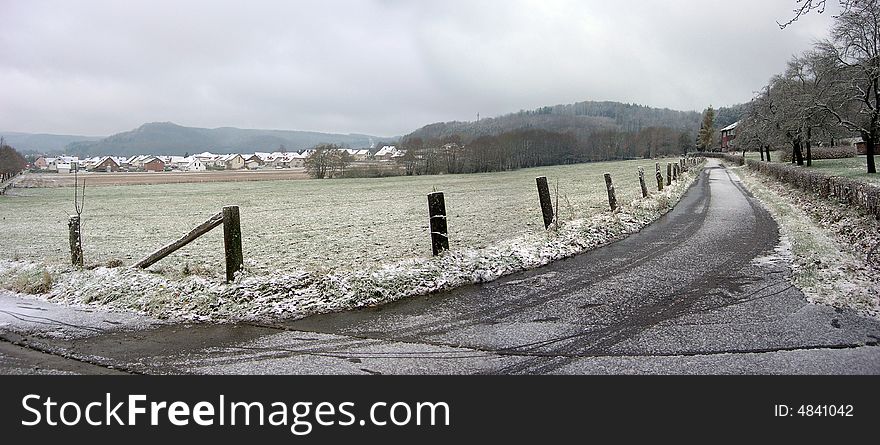 Landscape panorama - road in winter