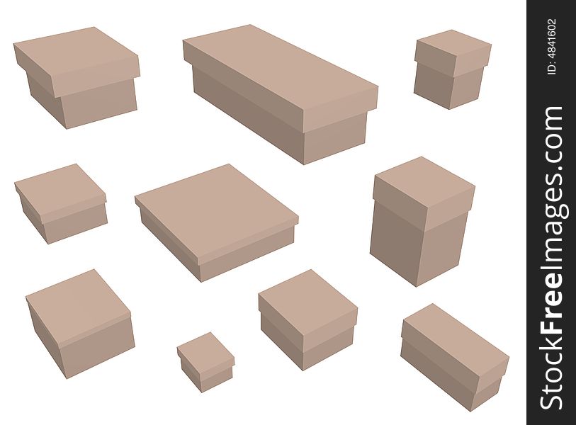 3D illustration of an assortment of plain boxes. 3D illustration of an assortment of plain boxes
