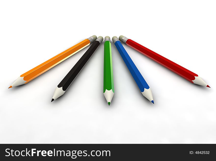 Coloured pencils - 3d render - isolated on white background