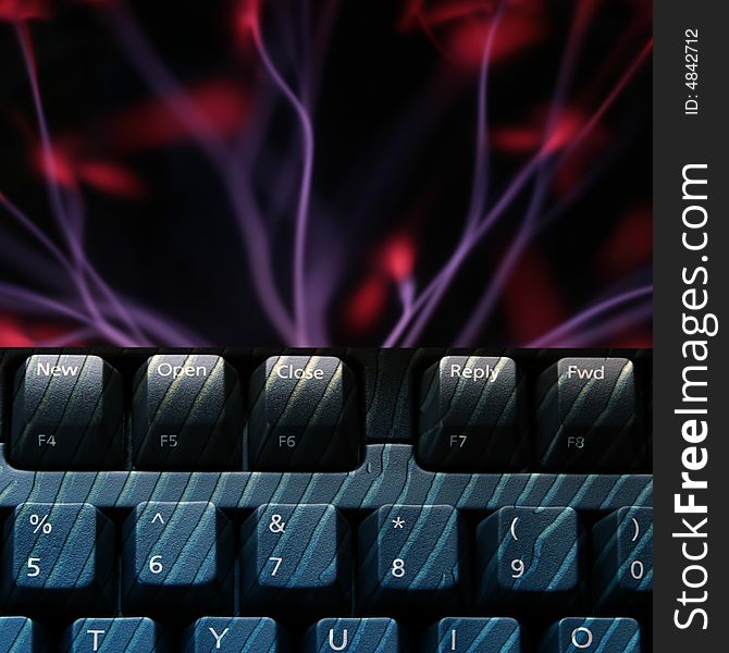 Blue abstract and plasma effect over keyboard. Blue abstract and plasma effect over keyboard