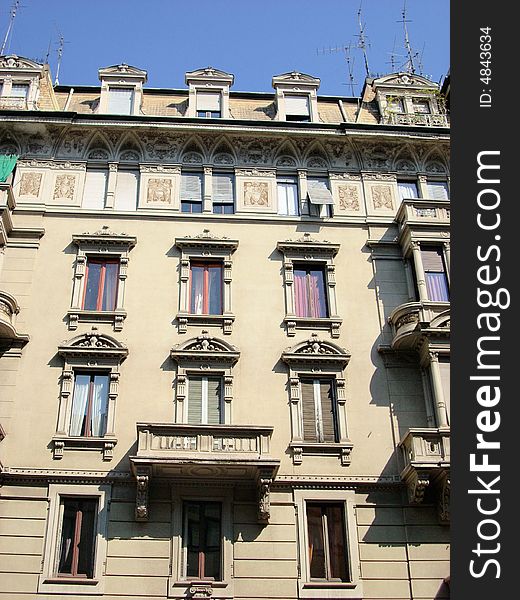 The front of an historic building in Milan. The front of an historic building in Milan