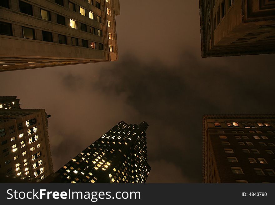 Skyscrapers in San Francisco are touching the clouds. Skyscrapers in San Francisco are touching the clouds.