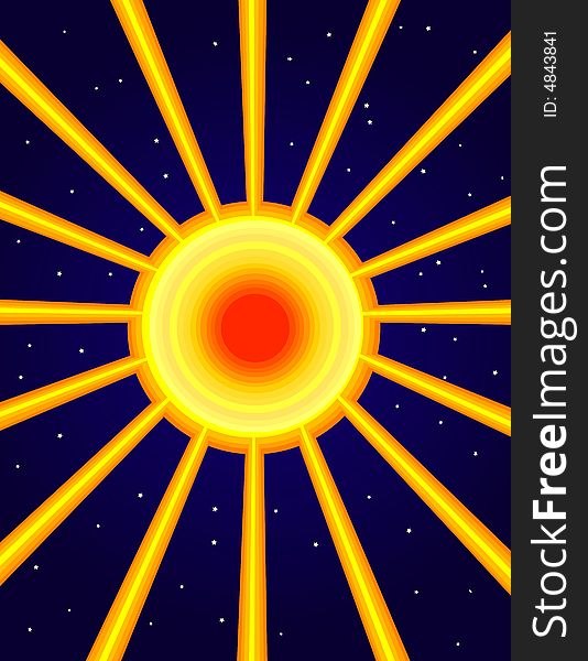 Abstract explosion of the sun with stars on the background. Abstract explosion of the sun with stars on the background
