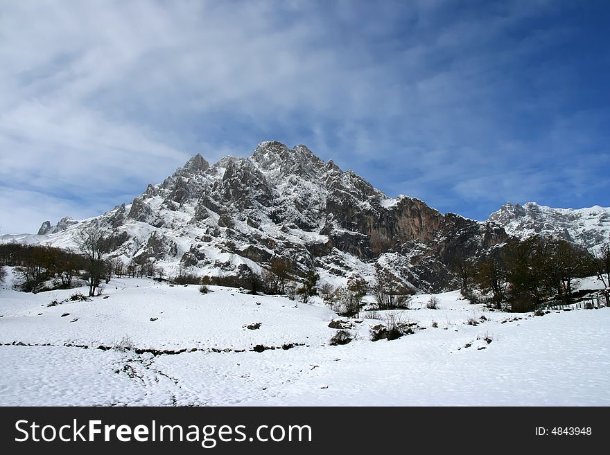 Mountain covered with snow - winter landscape in peak of europe, Spain