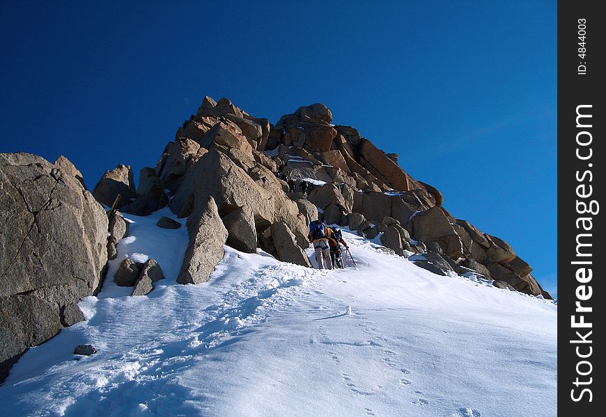 Climbing near the aguille du midi, mont blanc, France. Climbing near the aguille du midi, mont blanc, France