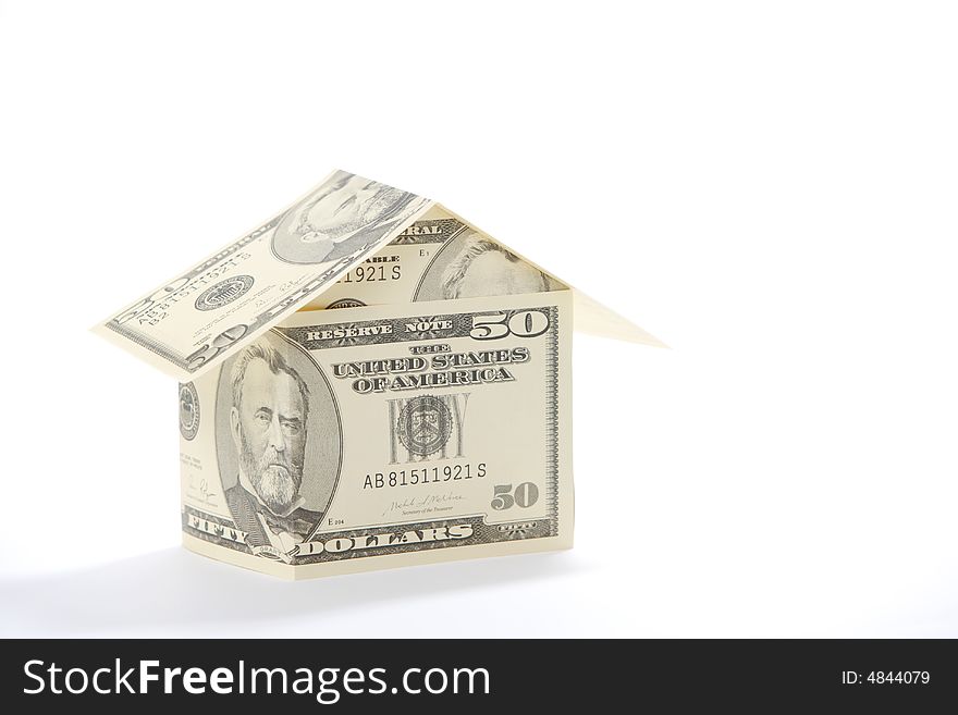 A house made of fifty dollar bills. A house made of fifty dollar bills