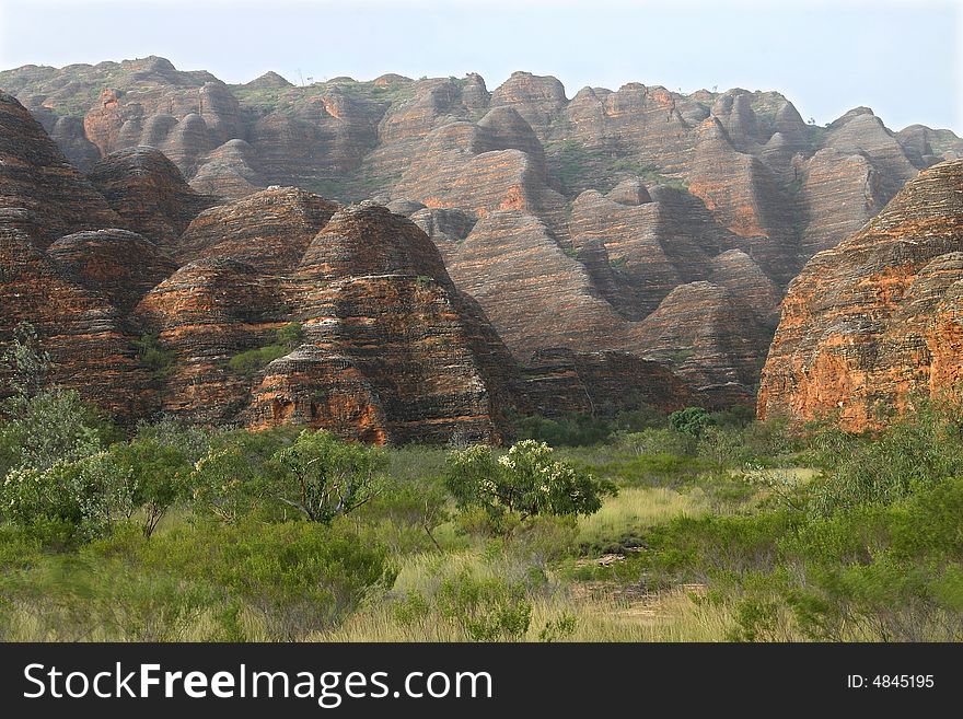 Australian landscape with geological feature of rolling hills. Bungle Bungle national park, Western Australia. Australia