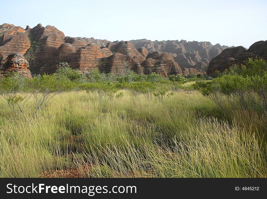 Australian landscape with geological feature of rolling hills. Bungle Bungle national park, Western Australia. Australia