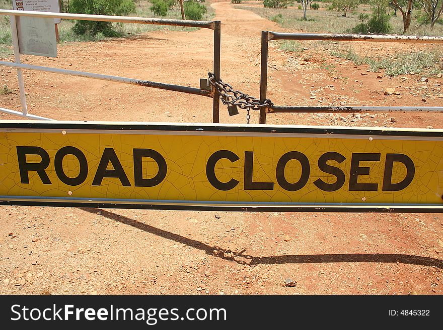 Australian rural road with no trespass. Road sign for closed road. Bungle Bungle national park, Western Australia, Australia