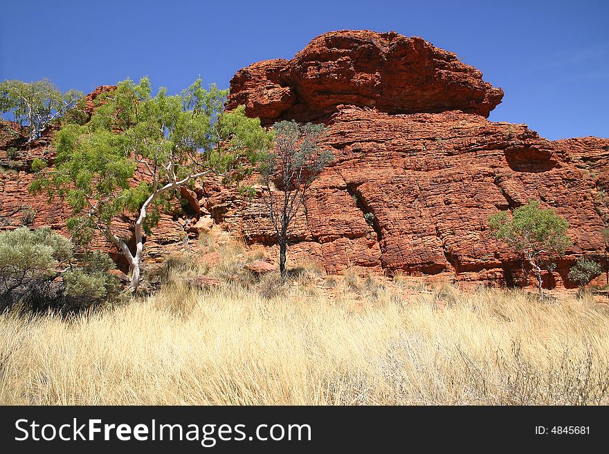 Famous red rocks against azure sky in Kings canyon. Watarrka National Park. Northern Territory. Australia